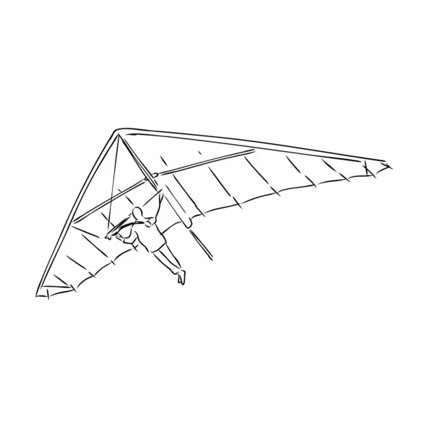 Hang planador, extremo, céu, esporte, conceito de mosca. Homem desenhado à mão voando com esboço conceito asa-delta. Ilustração vetorial isolada . — Vetor de Stock