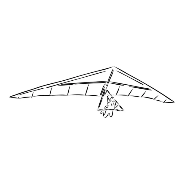 Drachenfliegen, Extrem, Himmel, Sport, Fliegenkonzept. handgezeichneter Mann beim Fliegen mit Drachenflieger-Konzeptskizze. isolierte Vektorabbildung. — Stockvektor