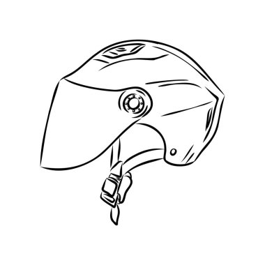 Safety bike helmet hand drawn black and white vector illustration. Retro headwear, casque sketch. Cycle accessory monochrome design element. Vintage bicycle headgear isolated on white background