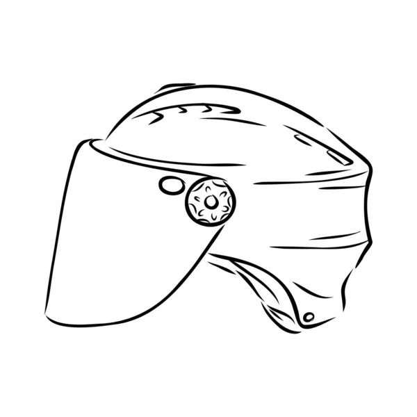 Safety bike helmet hand drawn black and white vector illustration. Retro headwear, casque sketch. Cycle accessory monochrome design element. Vintage bicycle headgear isolated on white background — 图库矢量图片