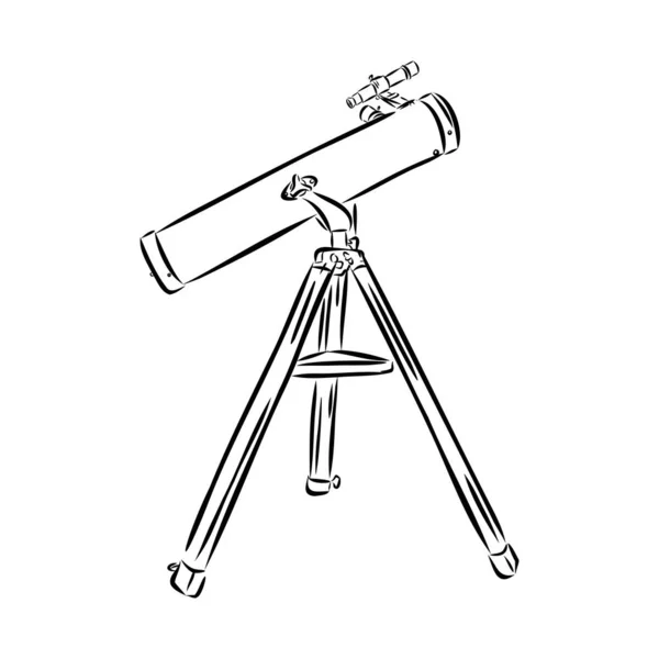 Μονόχρωμος εξοπλισμός τηλεσκόπιο αστρονόμων. Όρθιο τηλεσκόπιο για να εξερευνήσετε και να παρακολουθήσετε γαλαξία και κόσμο. Ανακάλυψη οπτική συσκευή σχεδιασμένο σε ρετρό στυλ μαύρο και άσπρο εικόνα — Διανυσματικό Αρχείο