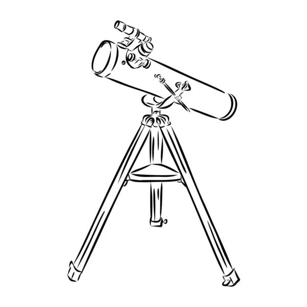 천문학 장비 망원경 흑백 벡터입니다. 탐색 및 은하와 우주를 관찰하기위한 서 망원경. 복고풍 스타일의 흑백 일러스트로 디자인 된 발견 광학 장치 — 스톡 벡터