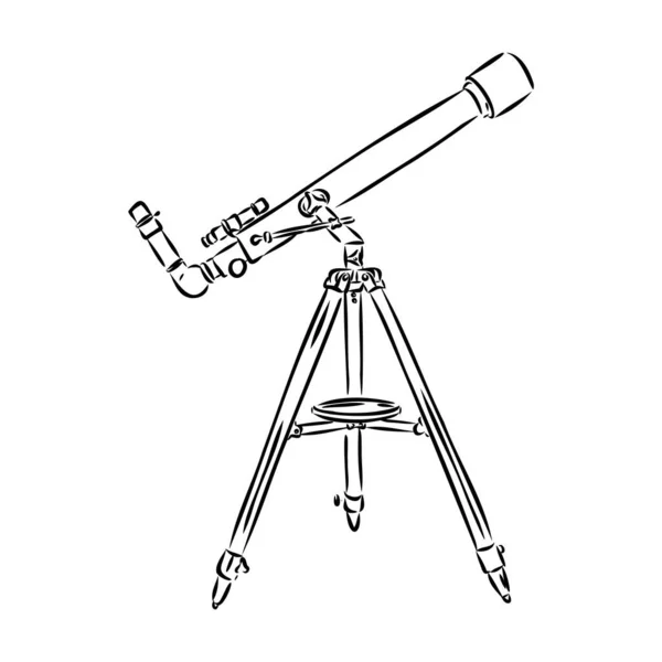 Astronomen Ausrüstung Teleskop monochromen Vektor. stehendes Teleskop zur Erforschung und Beobachtung von Galaxie und Kosmos. Entdeckung optisches Gerät im Retro-Stil Schwarz-Weiß-Illustration entworfen — Stockvektor