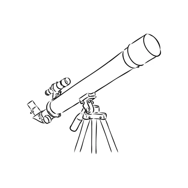 天文学家设备望远镜单色矢量。用于探索和观察星系和宇宙的站立望远镜。发现光学设备设计复古风格黑白插图 — 图库矢量图片