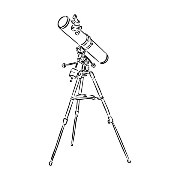 Astronomer Equipment Telescope Monochrome Vector. Standing Telescope For Explore And Observe Galaxy And Cosmos. Discovery Optical Device Designed In Retro Style Black And White Illustration — Stock Vector