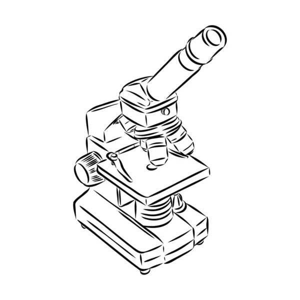 Gaya garis vektor ilustrasi mikroskop. Logo mikroskop. Ilustrasi vektor - Stok Vektor
