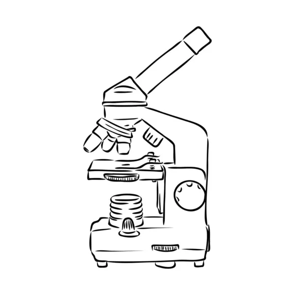 Ilustração vetorial de estilo de linha do microscópio. Logo do microscópio. Ilustração vetorial —  Vetores de Stock
