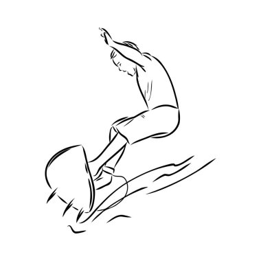 Dalga fırça mürekkep kroki handdrawn Serigraf baskı olarak sörfçünün