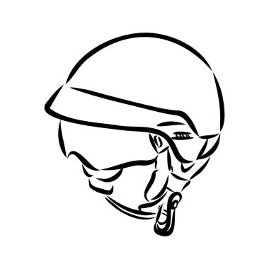 Motosiklet kask elle çizilmiş anahat simgesini doodle. Motosiklet koruma ve hız, emniyet donanımları konsepti. Baskı, web, mobil ve beyaz arka plan üzerinde infographics için vektör kroki çizim.