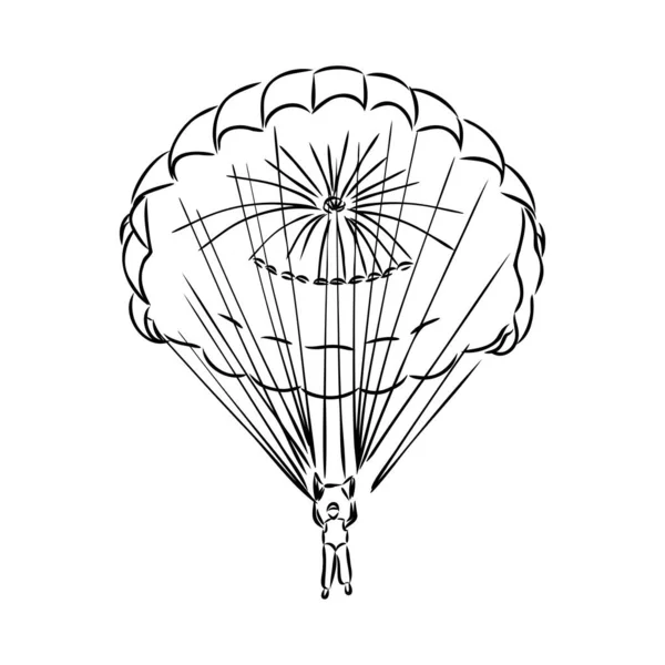 Vektor, Bild av fallskärmshoppning Illustration, svart och vit färg, med transparent bakgrund — Stock vektor