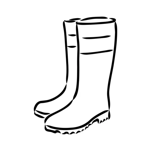 Rubber boots isolated on a white background. Autumn shoes for walking in puddles. Water-resistant boots. Boots of a gardener to work in the garden. vector illustration in the Doodle style — Stock Vector