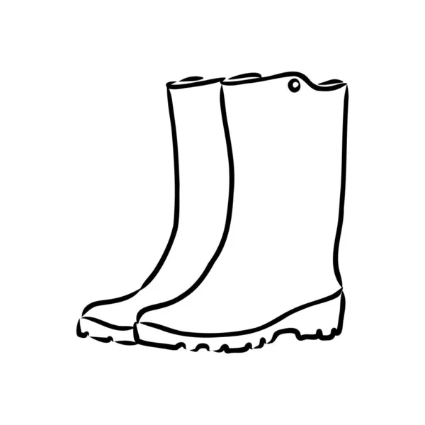 Botas de borracha isoladas em um fundo branco. Sapatos de outono para andar em poças. Botas resistentes à água. Botas de um jardineiro para trabalhar no jardim. ilustração vetorial no estilo Doodle —  Vetores de Stock