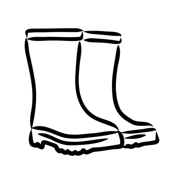 Rubber csizma elszigetelt fehér háttérrel. Őszi cipő a tócsákban való járáshoz. Vízálló csizma. Egy kertész csizmája, aki a kertben dolgozik. vektor illusztráció a Doodle stílusban — Stock Vector