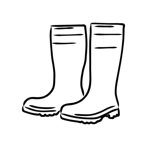 Bottes en caoutchouc isolées sur fond blanc. Chaussures d'automne pour marcher dans les flaques d'eau. Bottes résistantes à l'eau. Bottes d'un jardinier pour travailler dans le jardin. illustration vectorielle dans le style Doodle — Image vectorielle