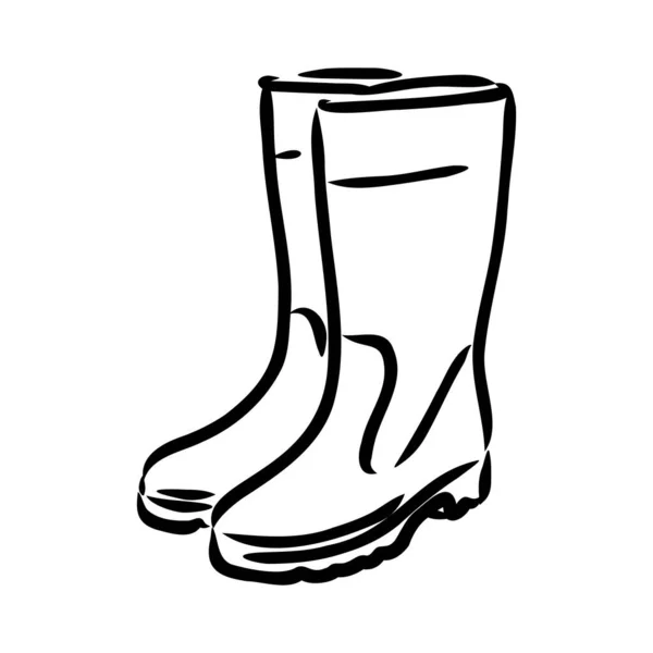 Botas de borracha isoladas em um fundo branco. Sapatos de outono para andar em poças. Botas resistentes à água. Botas de um jardineiro para trabalhar no jardim. ilustração vetorial no estilo Doodle —  Vetores de Stock