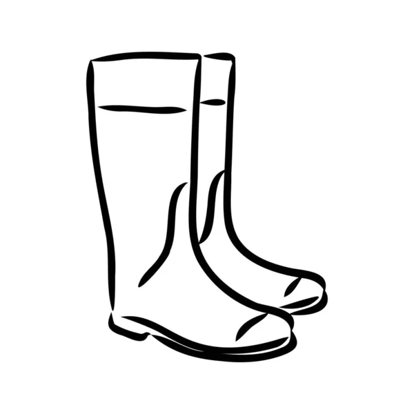 ラバーブーツは白い背景に隔離されています。水たまりを歩くための秋の靴。防水ブーツ。庭で働くために庭師のブーツ。落書きスタイルのベクトルイラスト — ストックベクタ