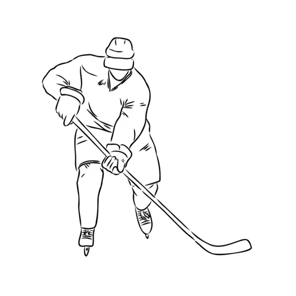 Giocatore di hockey su ghiaccio, silhouette vettoriale isolata, disegno a inchiostro — Vettoriale Stock