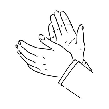 Alkış alkış oyma vektör çizim eller. Yönetim Kurulu tarzı taklit kaşı. Elle çizilmiş resim.