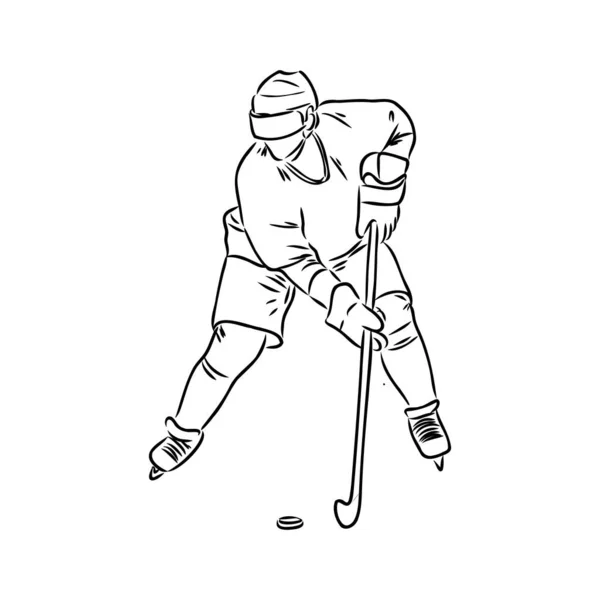 Jugador de hockey sobre hielo, silueta vectorial aislada, dibujo de tinta — Vector de stock