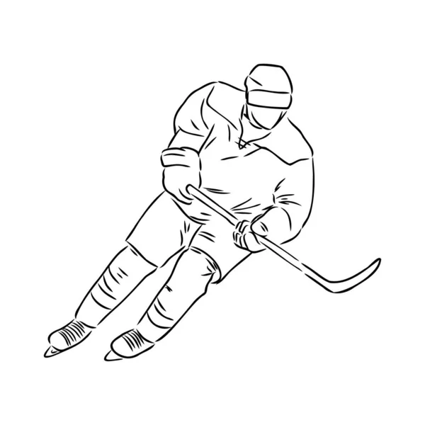 Ice hockey player, isolated vector silhouette, ink drawing — Stock Vector