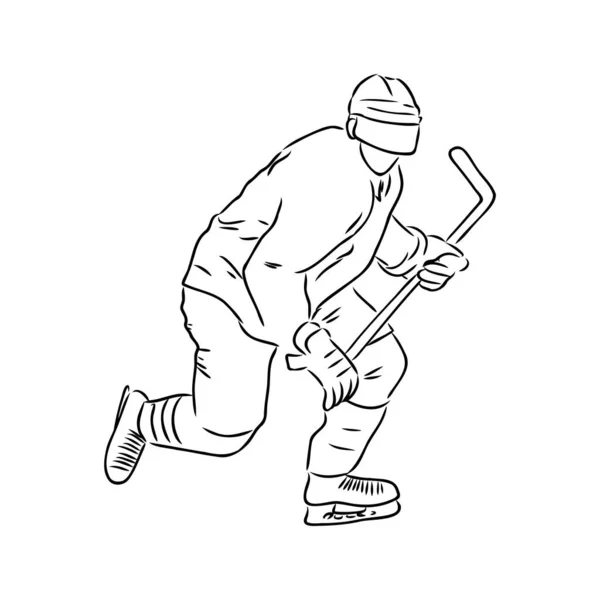 Jugador de hockey sobre hielo, silueta vectorial aislada, dibujo de tinta — Vector de stock