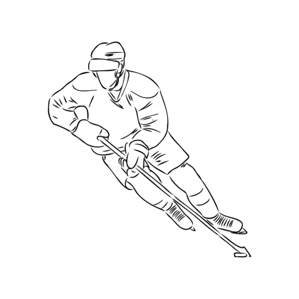Hokeista na lodzie, odizolowana sylwetka wektora, rysunek atramentu — Wektor stockowy
