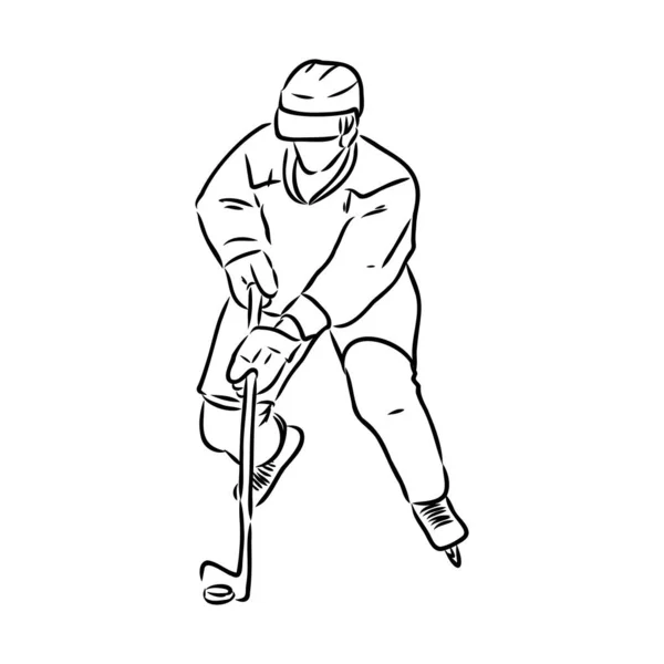 Jugador de hockey sobre hielo, silueta vectorial aislada, dibujo de tinta — Vector de stock