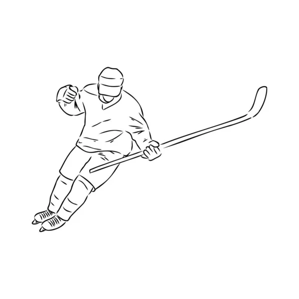 Giocatore di hockey su ghiaccio, silhouette vettoriale isolata, disegno a inchiostro — Vettoriale Stock