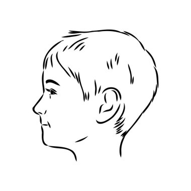 Profilde el çizimi küçük çocuk portresi, beyaz arkaplanda izole edilmiş vektör çizimi, çizgi çizimi.