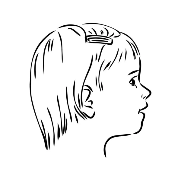 Petit portrait d'enfant dessiné à la main de profil, Croquis vectoriel isolé sur fond blanc, Illustration d'art linéaire — Image vectorielle