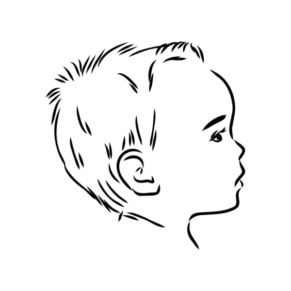 Χειροποίητο πορτρέτο μικρό παιδί στο προφίλ, Vector σκίτσο απομονώνονται σε λευκό φόντο, Γραμμή εικονογράφηση τέχνη — Διανυσματικό Αρχείο