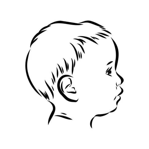 Kézzel rajzolt kisgyerek portré profil, Vektor vázlat elszigetelt fehér háttér, Line art illusztráció — Stock Vector