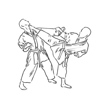 Karate tekmesi tekniği çizimi. Asya dövüş sporu el yapımı tasarımı