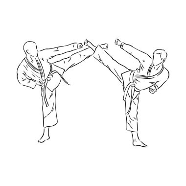 Karate tekmesi tekniği çizimi. Asya dövüş sporu el yapımı tasarımı