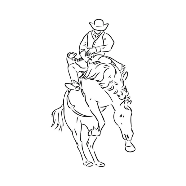 An hand drawn freehand vector - RODEO. Scene from the american culture. — Stock Vector