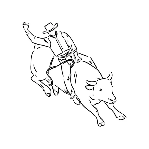 An hand drawn freehand vector - RODEO. Scene from the american culture. — Stock Vector