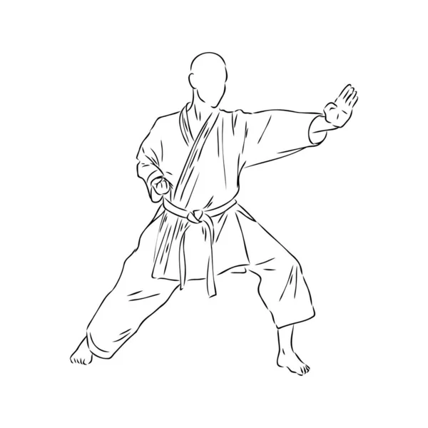 Karate kick técnica esboço ilustração. Asiático arte marcial esporte mão desenhada design — Vetor de Stock