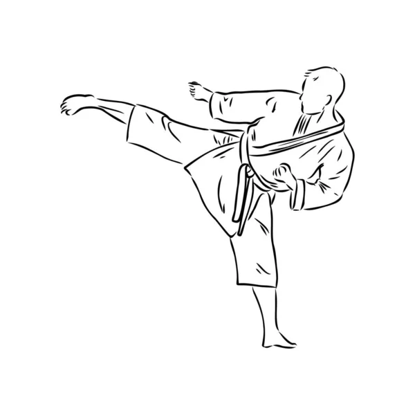 Καράτε τεχνική λάκτισμα απεικόνιση σκίτσο. Ασιατική πολεμική τέχνη αθλητισμού χέρι σχέδιο — Διανυσματικό Αρχείο