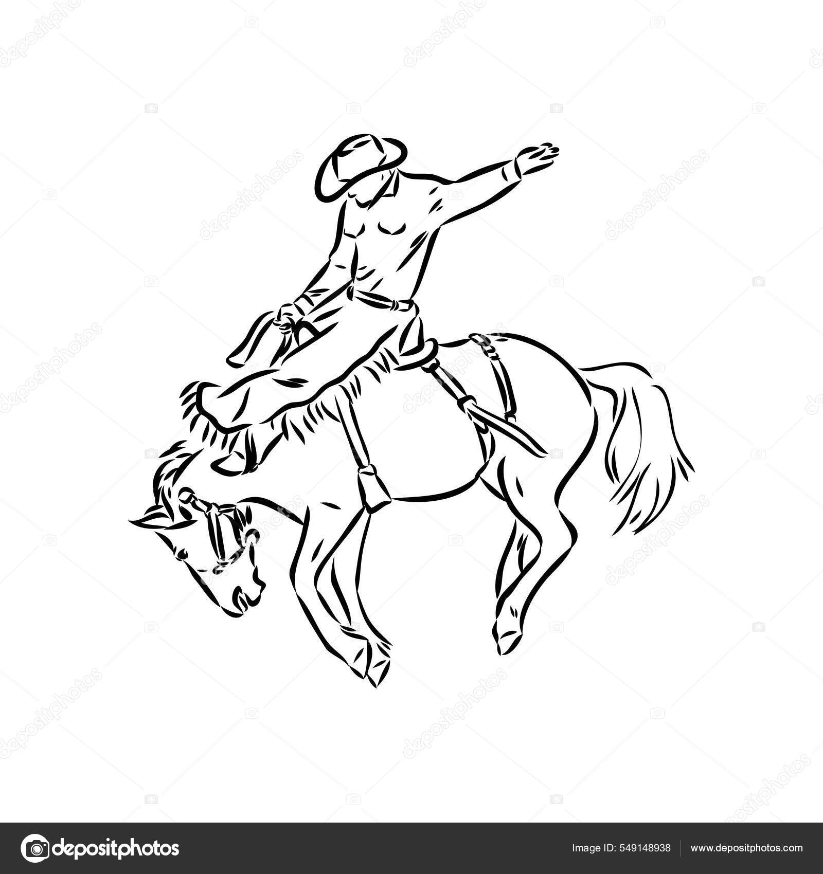 Imagem vetorial de um cowboy em um cavalo selvagem mustang decorá-lo em um  rodeio no estilo de esboços de arte imagem vetorial de Elalalala.yandex.ru©  549148938