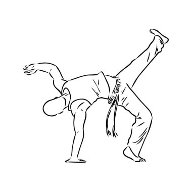 Capoeira Simgesi Silueti Çizimi. Dans ve Spor Brezilyalı Vektör Grafik Çizimi Sembol Klip Sanatı. Çizim Kara İşaret.