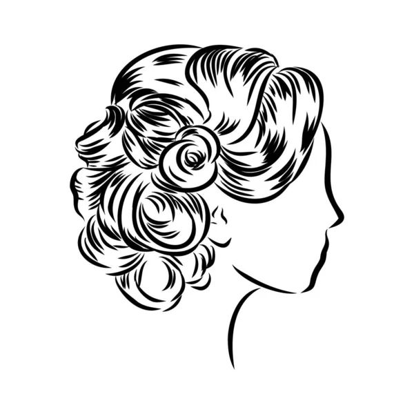 Femme avec un chignon classique élégant avec un sourcil parfait en forme et plein. Illustration de coiffure d'affaires avec des cheveux longs naturels. — Image vectorielle