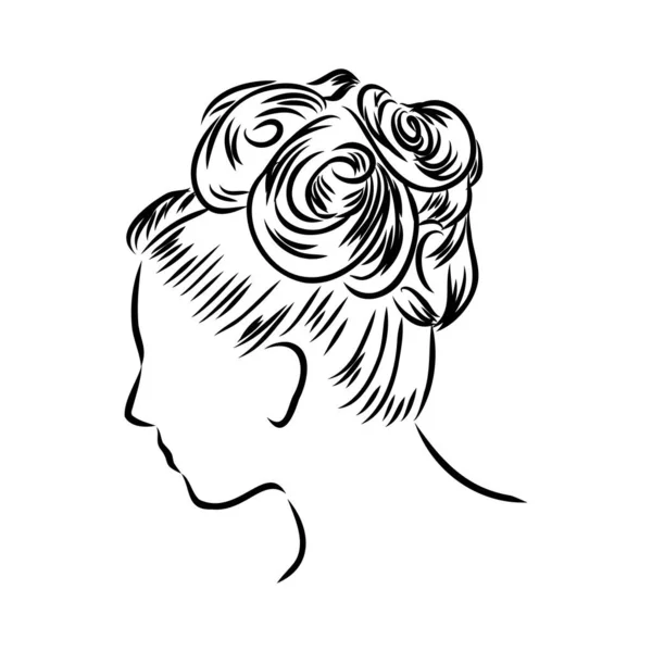 Mulher com elegante coque clássico com sobrancelha perfeita em forma e cheia. Ilustração de penteado de negócios com cabelo longo natural. —  Vetores de Stock