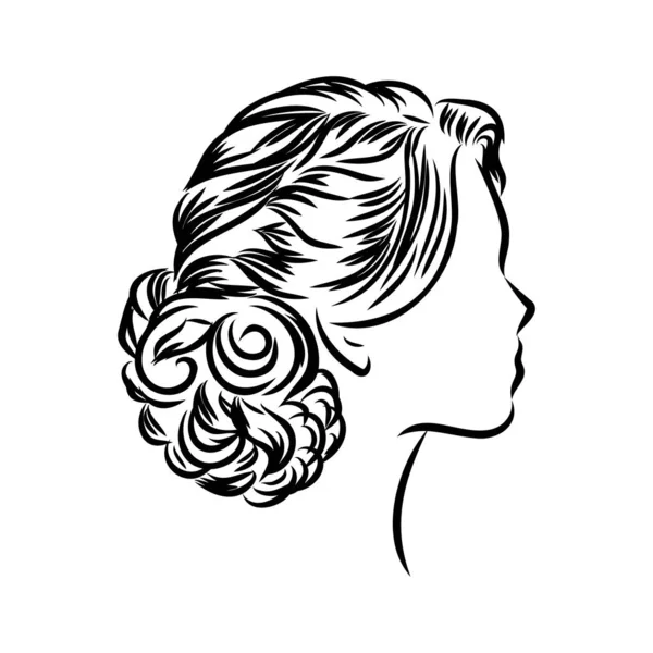 Mulher com elegante coque clássico com sobrancelha perfeita em forma e cheia. Ilustração de penteado de negócios com cabelo longo natural. — Vetor de Stock