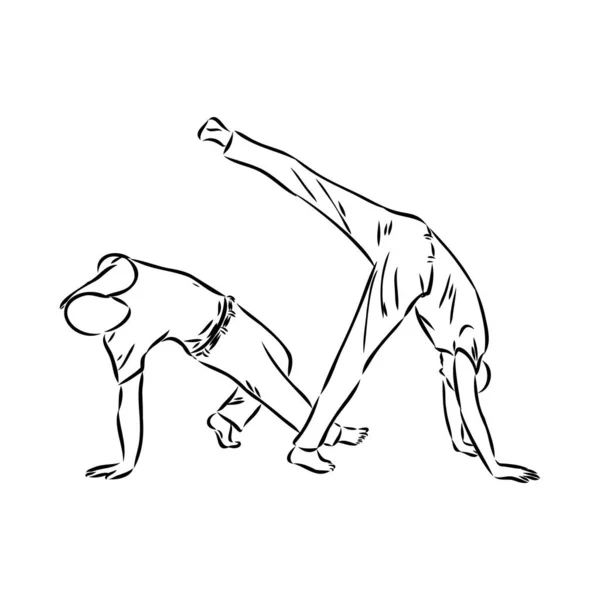 Capoeira Icon轮廓说明。舞蹈与体育巴西矢量图形象形文字符号剪贴画。涂鸦笔迹黑色标志. — 图库矢量图片