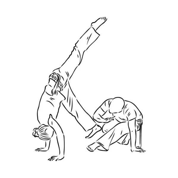 Capoeira Icona Silhouette Illustrazione. Pittogramma grafico vettoriale brasiliano di danza e sport Simbolo clip Art. Doodle schizzo nero segno. — Vettoriale Stock