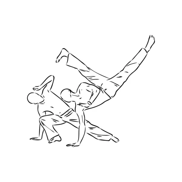 Ikona Capoeira Ikona Ilustracja. Taniec i Sport Brazylijski wektor Piktogram graficzny Symbol Clip Art. Szkic Doodle czarny znak. — Wektor stockowy