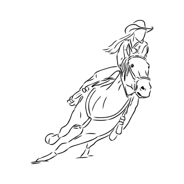 Imagen vectorial de un vaquero en un mustang caballo salvaje decorándolo en un rodeo en el estilo de bocetos de arte — Vector de stock