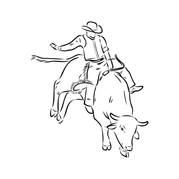 Vector image of a cowboy on a wild horse mustang decorating it at a rodeo in the style of art sketches — Stock Vector