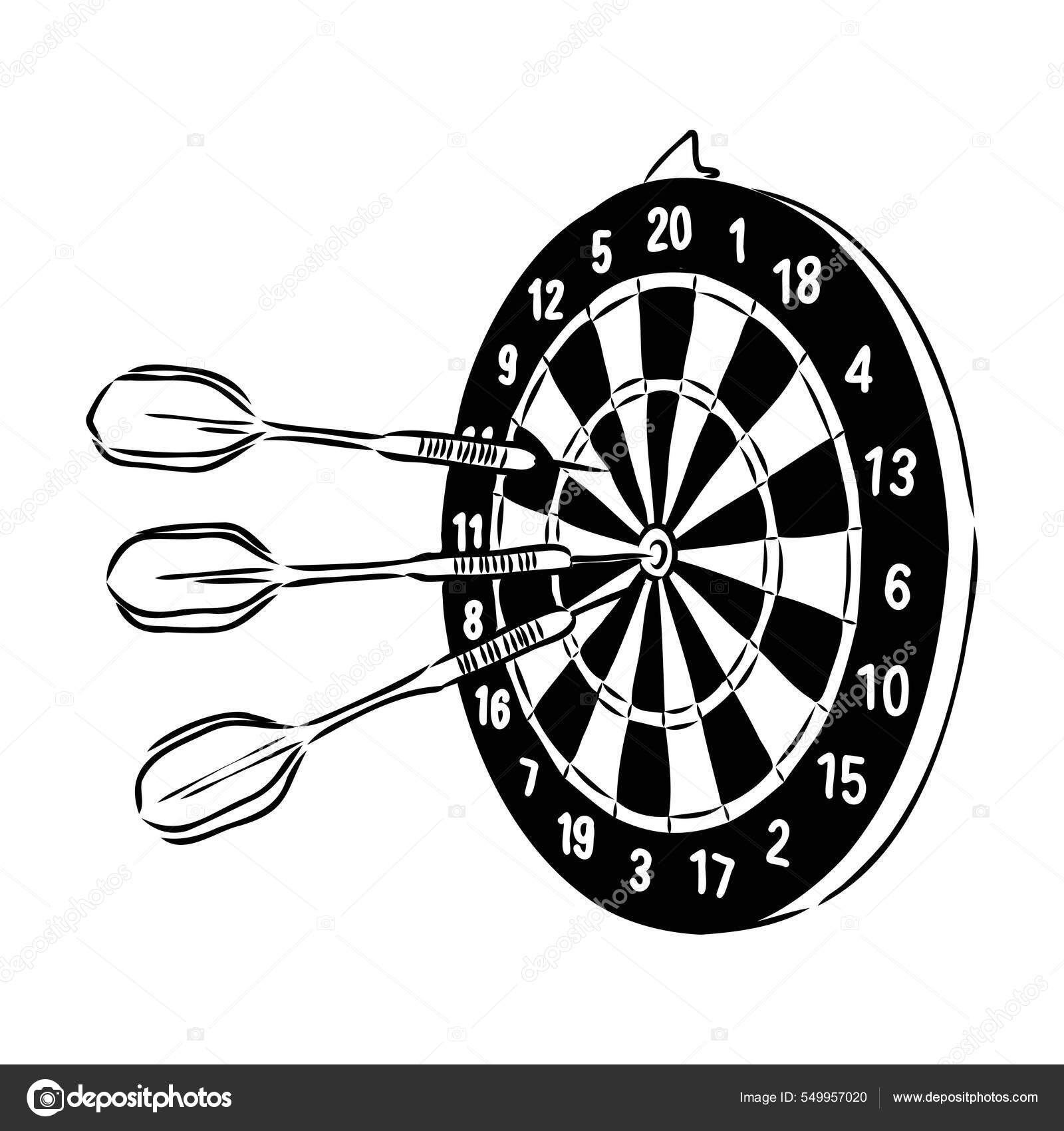 Darts and arrow illustration, drawing, engraving, ink, line art, vector