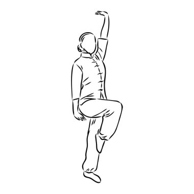 Tai Chi ve qigong egzersizleri yapan bir adamın vektör çizimi.